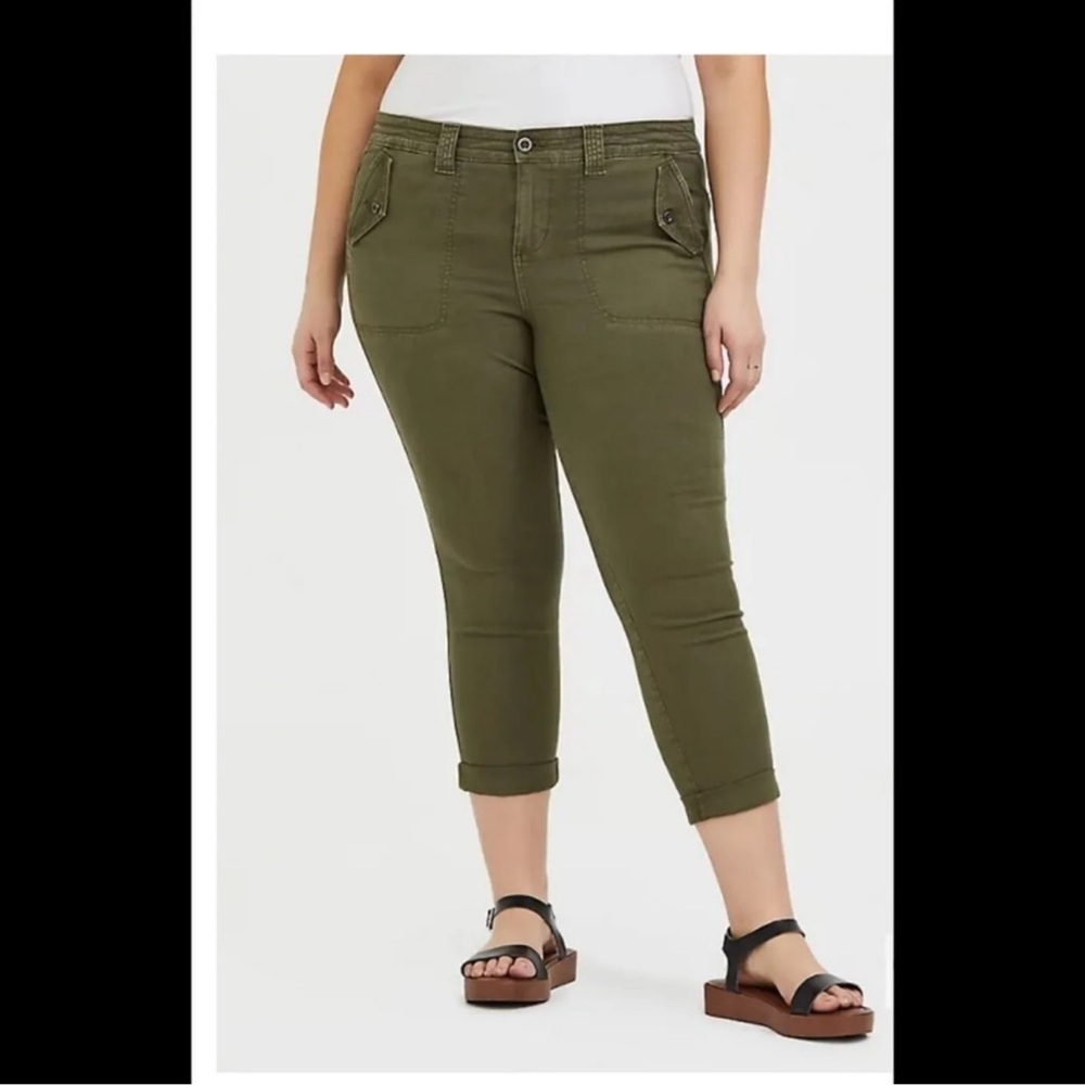 Torrid Crop Aviator Skinny Stretch Twill Mid-Rise Pants Olive Green 16